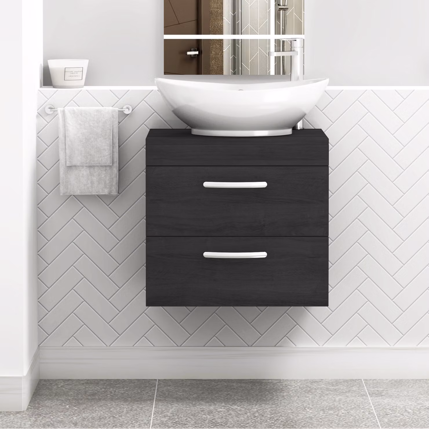 Royal Bathrooms Turin 800mm Wall Hung Vanity Unit with 2 Drawers and Countertop Basin in Matt Hale Black