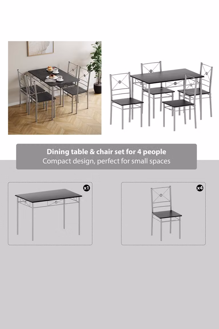 Vida Designs Roslyn 4 Seater Dining Set in Black