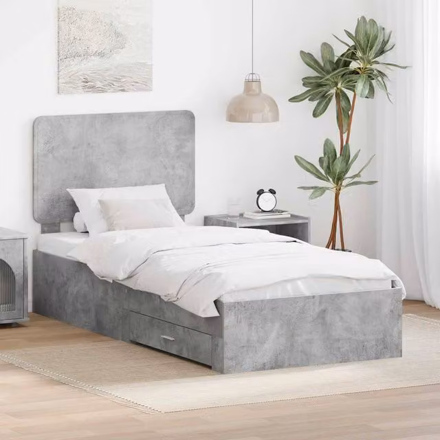 Berkfield Home Modern Bed Frame with Drawers in Concrete Grey, Engineered Wood, W/D/H: 70 x 190 cm