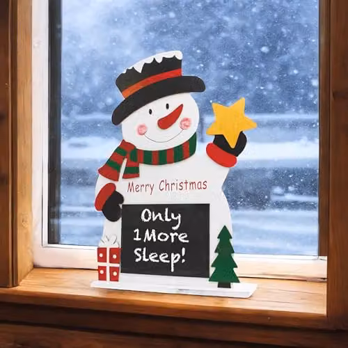 Netagon Festive Wooden Snowman Christmas Chalkboard Advent Countdown Calendar in White, Red and Green – 3