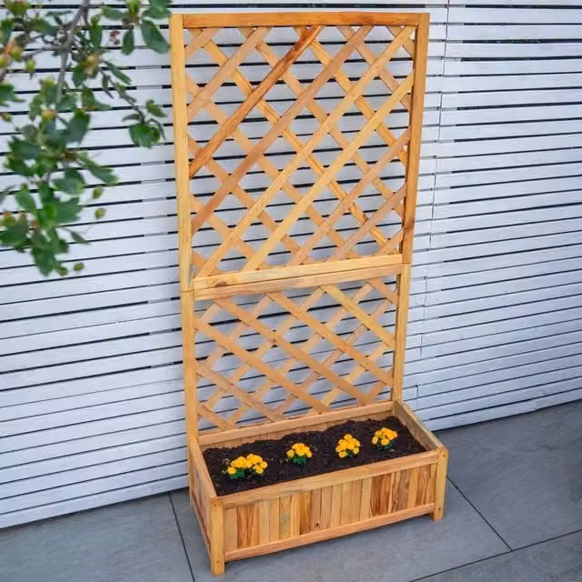 EONLION Wooden Garden Trough Planter Flower Container Box in Brown, W/D/H: 150 x 32 x 72 cm