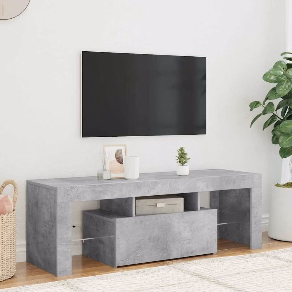 Berkfield Home Modern TV Cabinet with Integrated LED Lights in Concrete Grey, W/D/H: 120 x 35 x 40 cm – 3