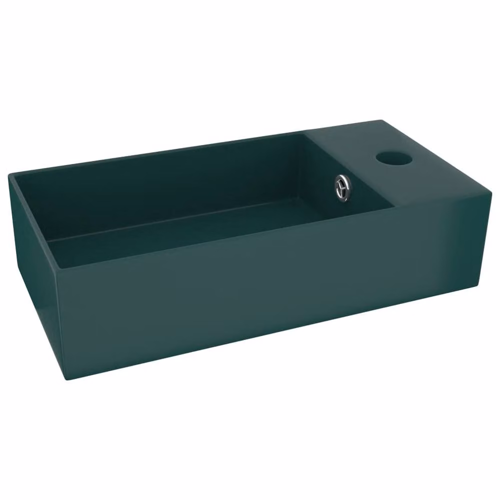 Berkfield Home Rectangular Ceramic Countertop Bathroom Sink with Overflow, Dark Green, W: 25.0 cm, D: 15.0 cm, H: 25.0 cm – 3