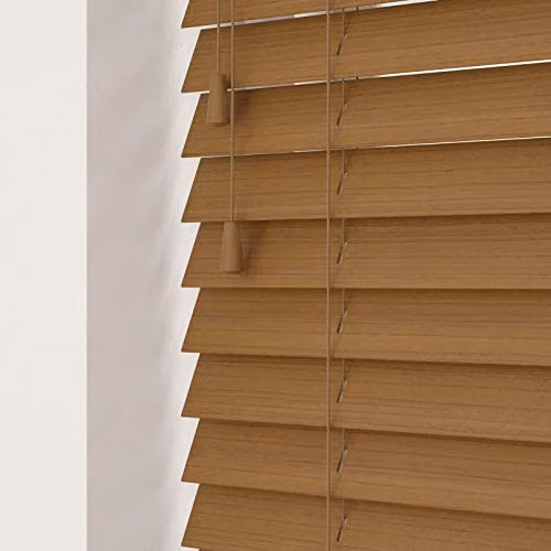 New Edge Blinds Truffle Faux Wood Venetian Blind with 50mm Slats, Brown, W: 130 cm, H: 120 cm