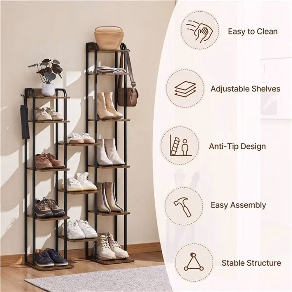 KORVIXA 8-Layer Rustic Vintage Freestanding Shoe Rack in Brown – 3