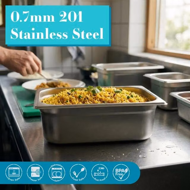 Argon Tableware Stainless Steel Gastronorm Container with Loose Lid, 1/3 Size, 5.5 l, Silver – 1