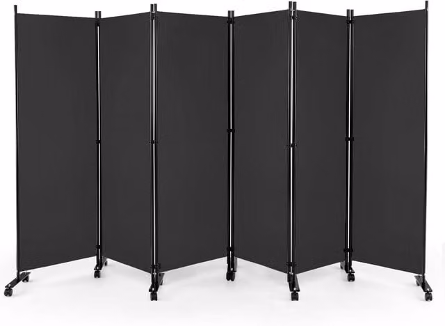Costway 6-Panel Folding Room Divider Privacy Screen with Lockable Wheels, Grey, Height: 172 cm – 1
