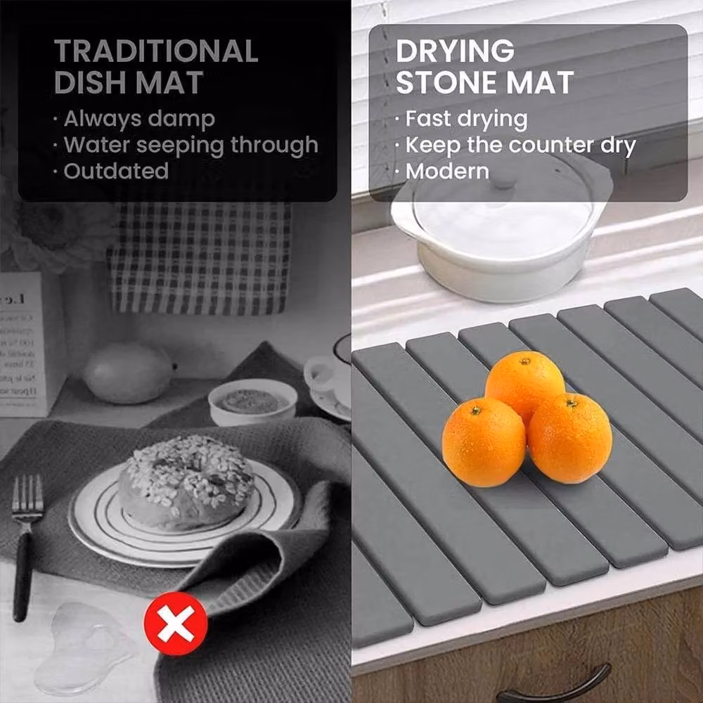 FLAVORA Grey Foldable Diatomaceous Earth Drying Mat, W: 60 cm, D: 39 cm – 4
