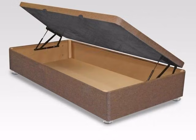 ASC Lunar Side Opening Ottoman Divan Base, Brown Fabric, W/D/H: 90 x 190 x 36 cm