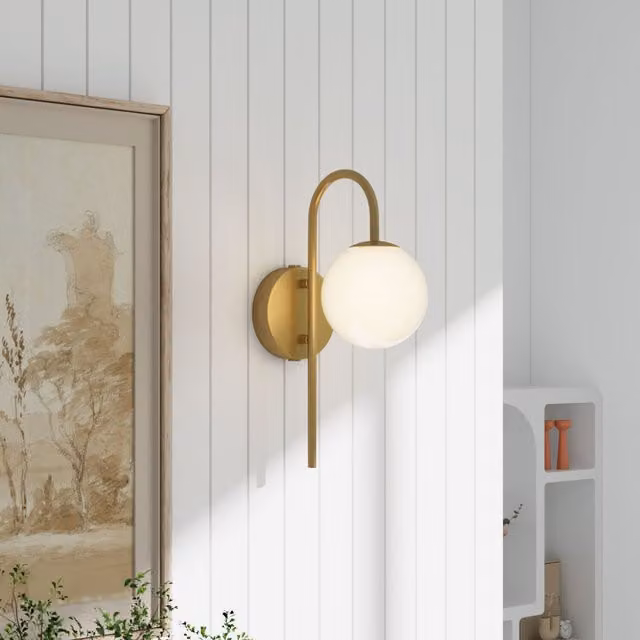Living Star G9 Design Wall Light with Gold and White Glass Sphere Shade