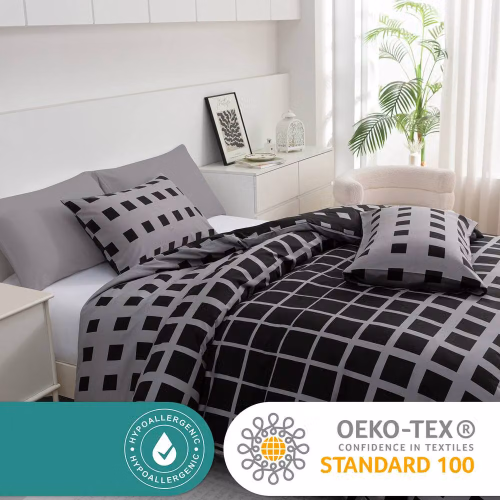 Grace Luxury Hypoallergenic Double Microfibre Duvet Cover Set with Matching Pillowcases in Black, W/D/H: 140 x 200 cm and 50 x 75 cm – 4