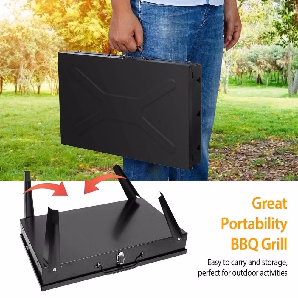 NESTLUNE Portable Folding Charcoal Tabletop BBQ Barbecue in Black, W/D/H: 100 x 15 x 15 cm – 3