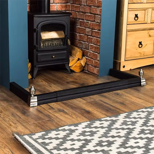 Kelvenix Adjustable Steel Fireplace Fender and Mantel Surround in Black