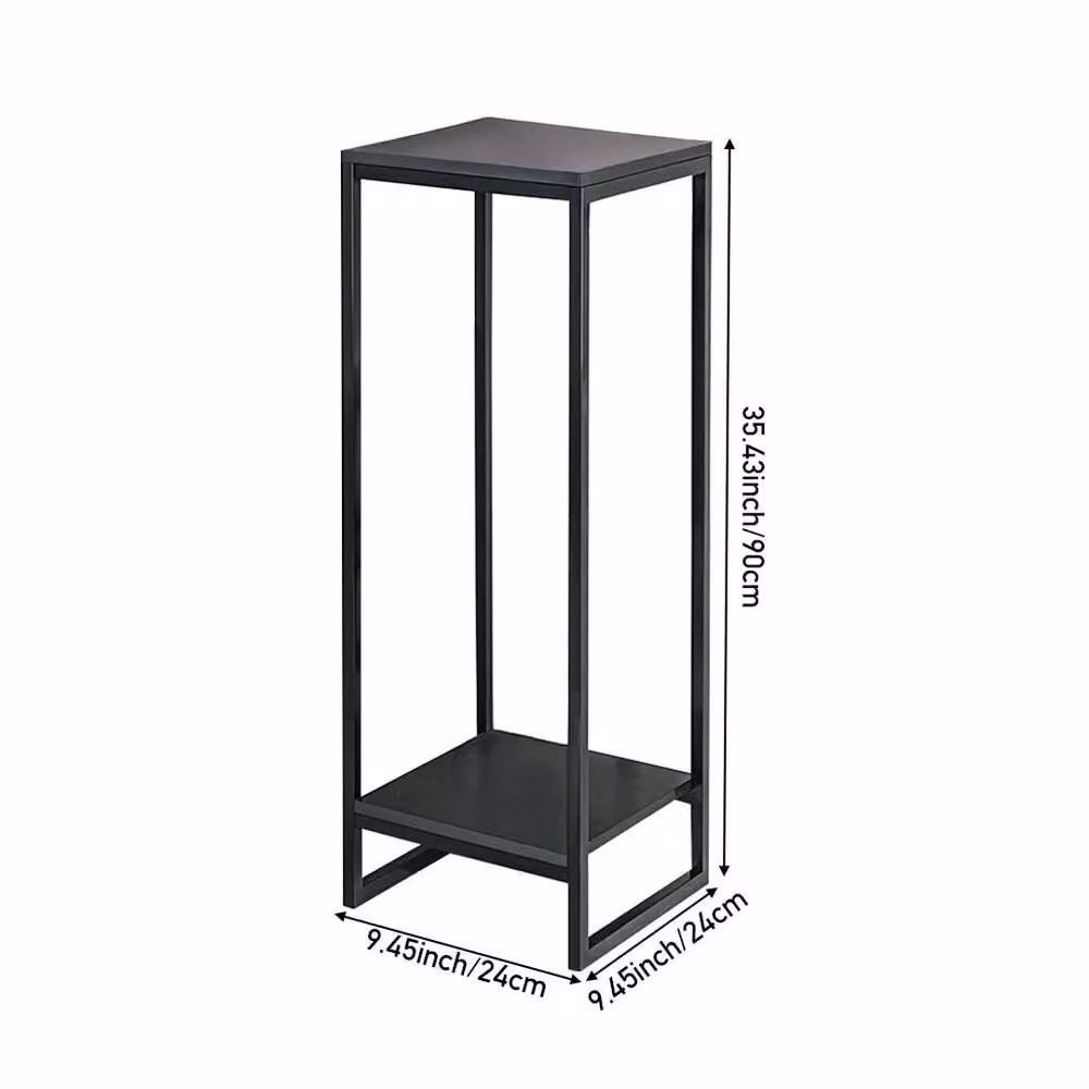 KORVIXA Black Slim Plant Stand Table, Metal and Wood Flower Pot Rack, H 90 cm x W 90 cm x D 2 cm – 2
