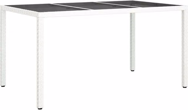 Berkfield Home Modern White Poly Rattan Garden Dining Table with Glass Top W/D/H: 150 x 90 x 75 cm