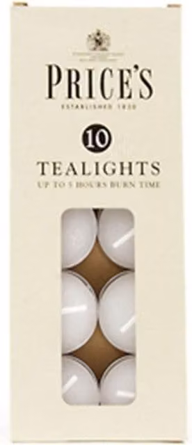 Price's Multicolour and White Wax Tealight Candles, 10 Pack, 4.5 Hour Burn Time