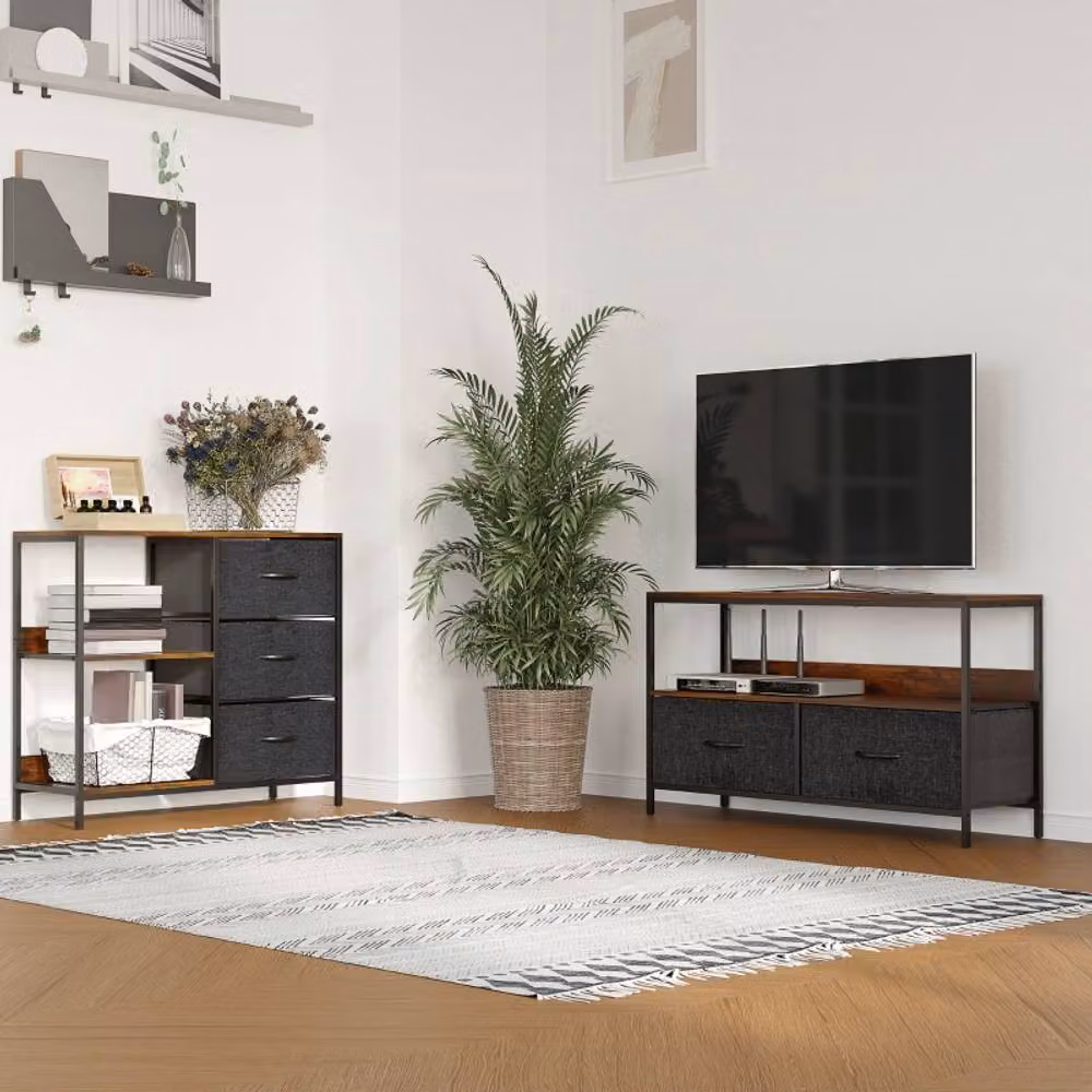 STILVORA Modern Black Chest of Drawers with 3 Drawers and Shelves – 5