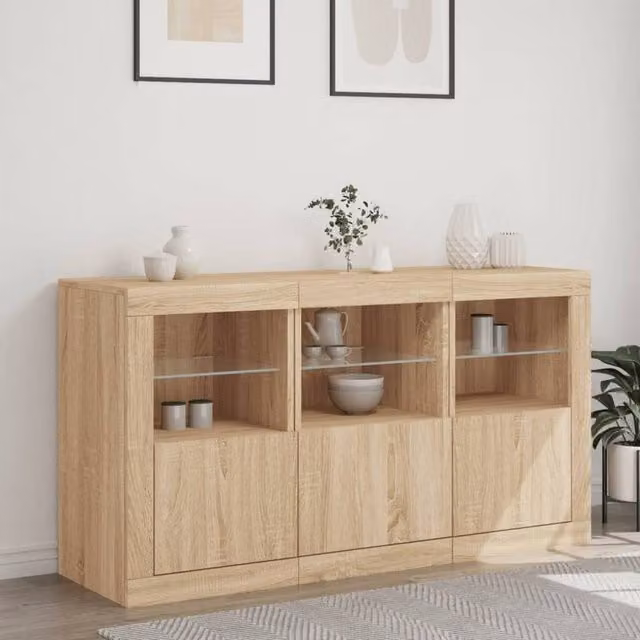 Berkfield Home Sonoma Oak Sideboard with Integrated LED Lights, W/D/H: 123 x 37 x 67 cm