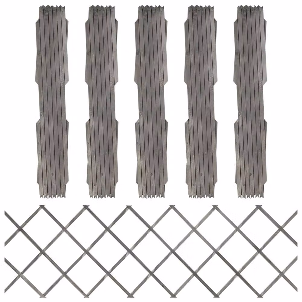 Berkfield Home Grey Solid Firwood Trellis Fences, 5 Pack, H 180 x W 60 x D 60 cm – 2