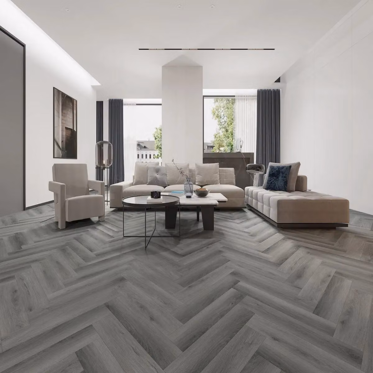 AlvHer Luxury Wood Effect Herringbone Glue Down Vinyl Flooring Tile, 2.5mm, Grey and Brown – 2