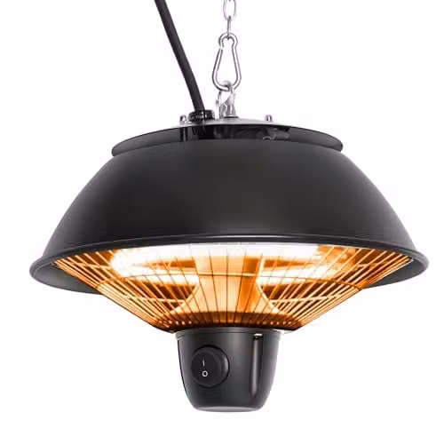 Outsunny 600W Ceiling Hanging Halogen Electric Heater with Adjustable Hook Chain, Black Aluminium Frame – 1