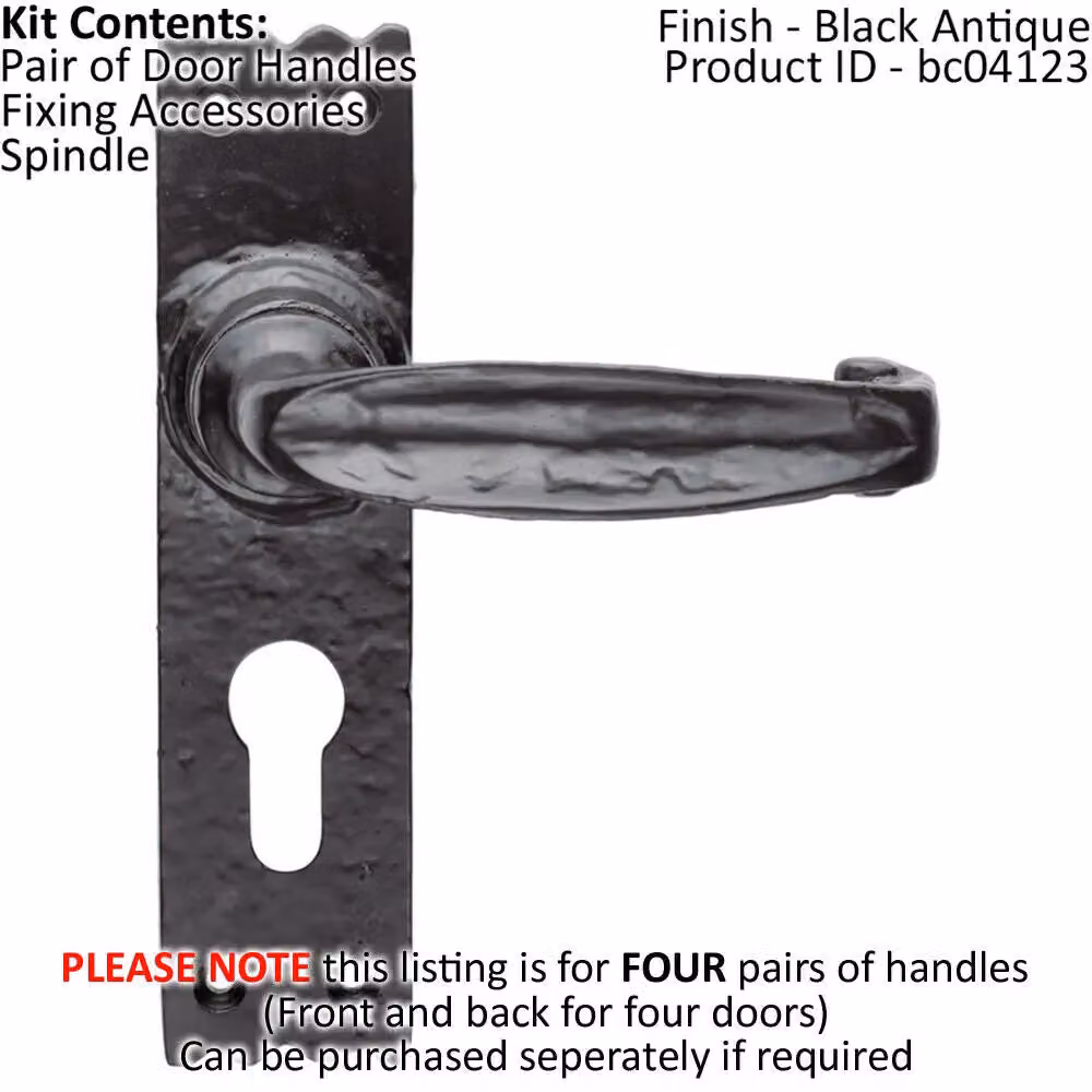 Loops 4 Pairs Creased Style Lever on Slim Euro Lock Backplate, Black Antique, W: 15.6 cm, H: 3.8 cm – 2