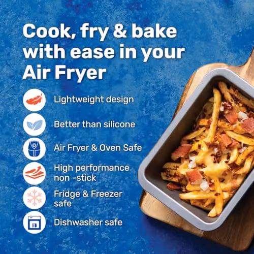 BetterWare Set of 2 Non-Stick Carbon Steel Rectangular Air Fryer Mini Deep Dishes, Grey, W: 16.5 cm – 3