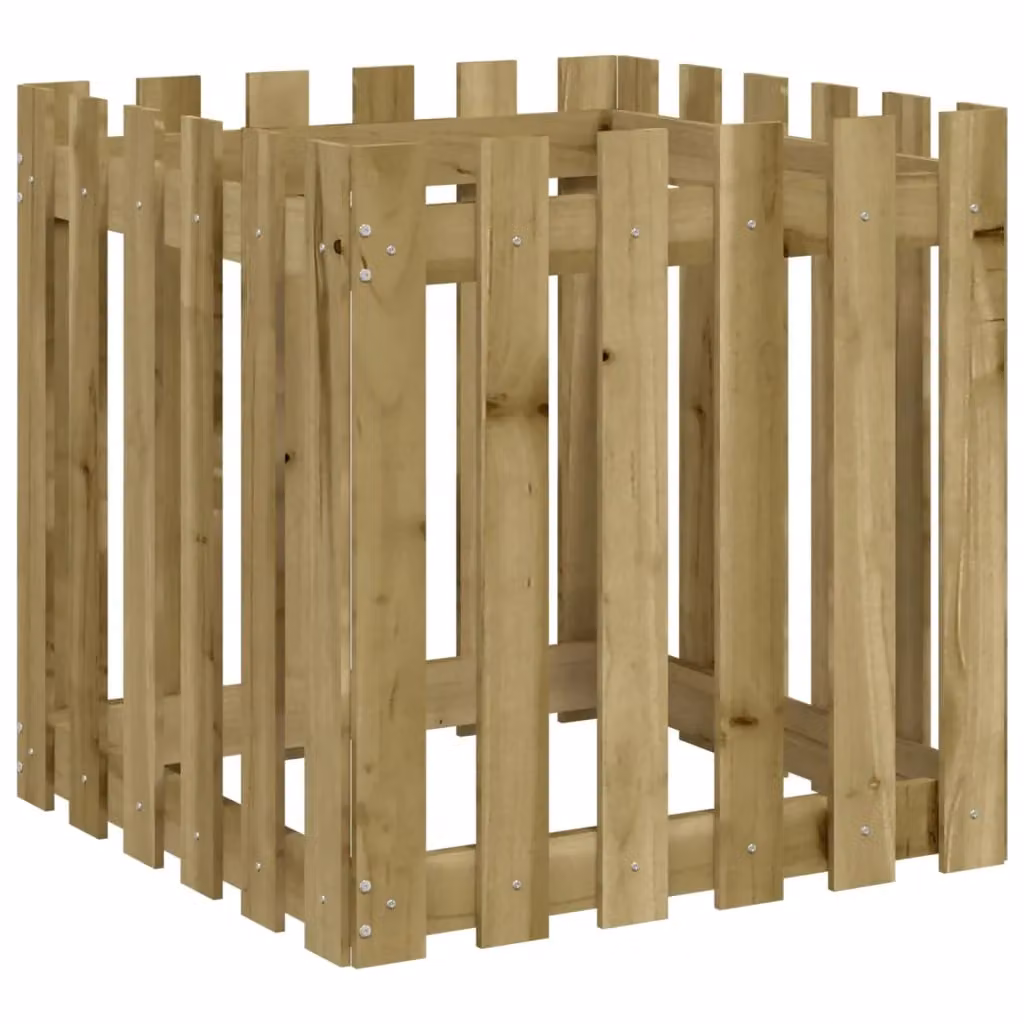 Berkfield Home Garden Planter with Fence Design in Brown, Impregnated Pine Wood, W/D/H: 60 x 60 x 60 cm – 2