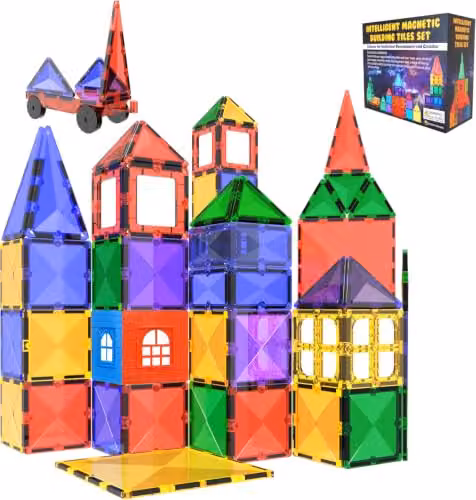 Desire Deluxe 57-Piece Multicolour Magnetic Building Tiles and Vehicle Set – 4