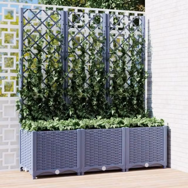 Berkfield Home Garden Planter with Trellis in Dark Grey, W/D/H: 120 x 40 x 136 cm