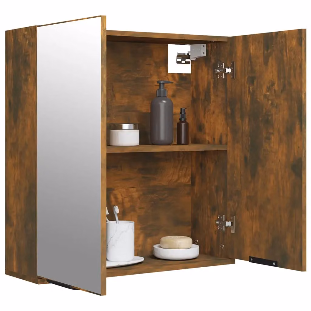 Berkfield Home Smoked Oak Bathroom Mirror Cabinet in Brown, W/D/H: 64 x 20 x 67 cm – 3