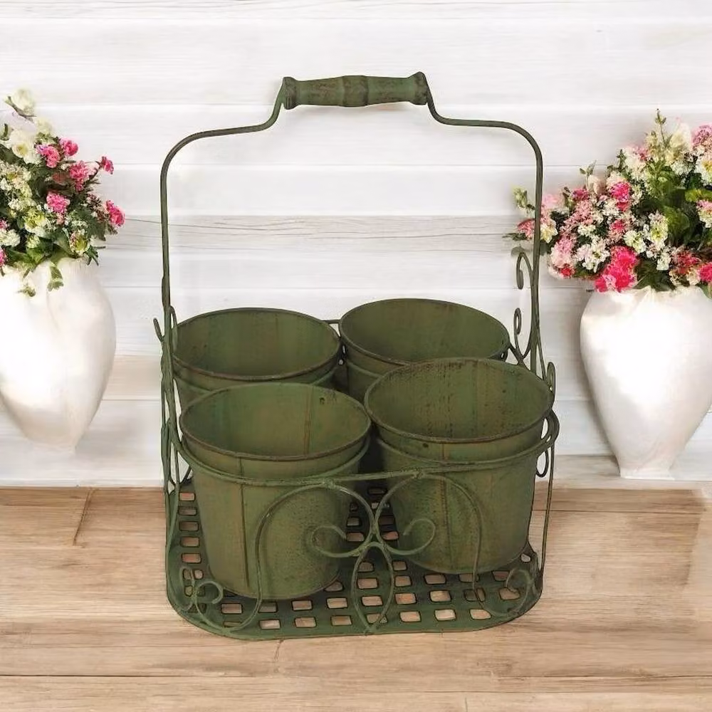 Minster 4 Decorative Basket Pot Planter in Leaf Green, W: 26 cm, D: 26 cm, H: 34 cm – 2