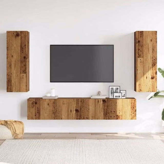 Berkfield Home Set of 4 Wall Mounted TV Cabinets in Brown Old Wood Engineered Wood – 1