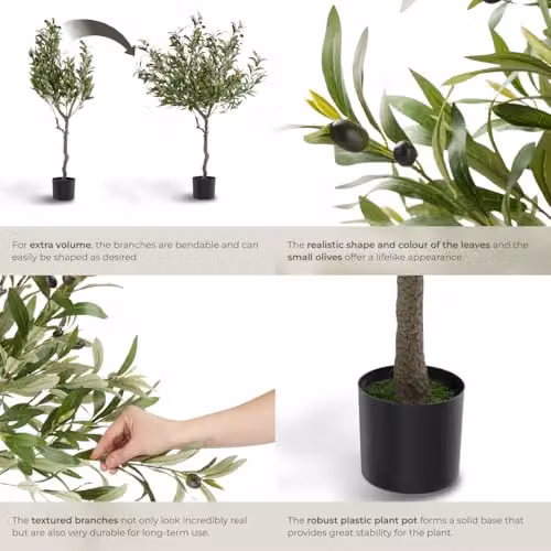 tectake Artificial Mediterranean Olive Tree in Green, Height: 120 cm, W/D/H: 40 x 40 x 120 cm – 3
