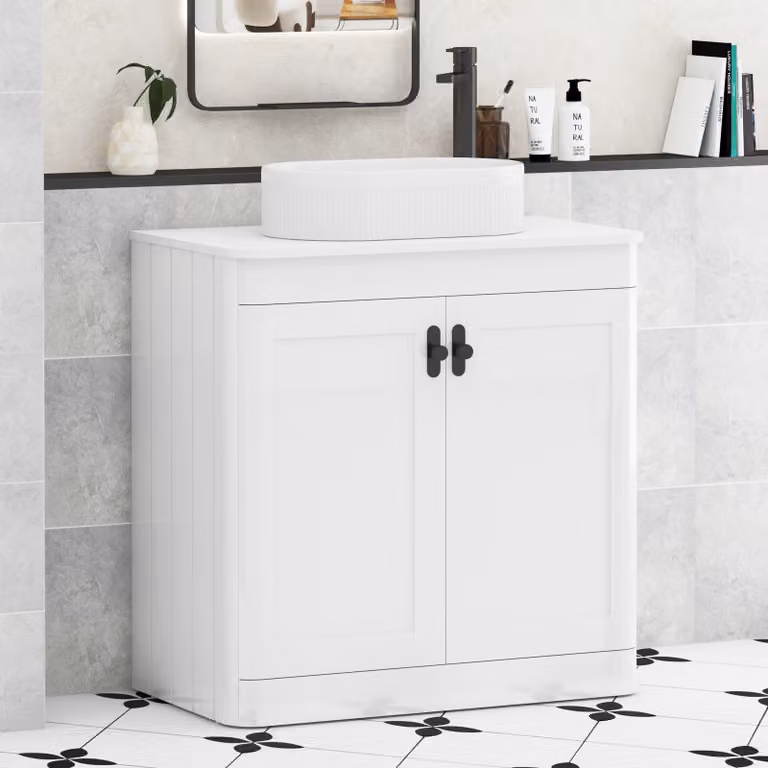 Royal Bathrooms Henley 800mm Gloss White Floor Standing 2 Door Vanity Unit with Lyon Basin and Matt Black Knob