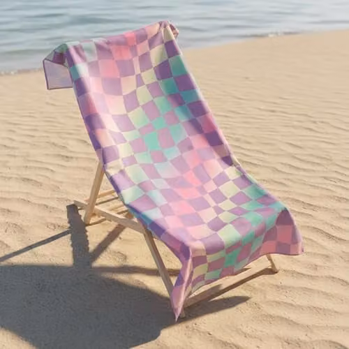 OHS Multicolour Checked Microfibre Beach Towel, Quick Drying and Fluffy, W/H: 71 x 152 cm