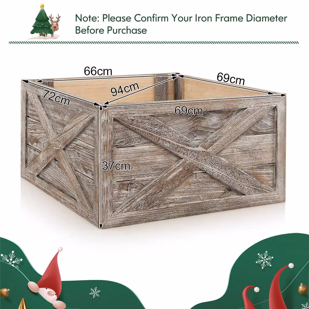 Gymax Vintage Solid Wood Christmas Tree Collar Box in Grey – 2