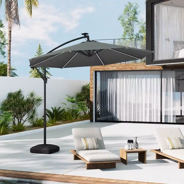 Breeins Double-Top Cantilever Parasol and Heavy-Duty Base Set in Grey