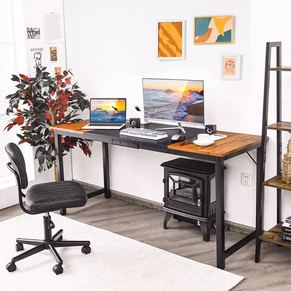 Kelvenix Industrial Wooden Computer Desk in Brown – 4
