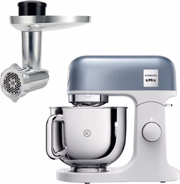 DeLonghi kMix Stand Mixer with 5L Bowl and Food Mincer in Blue and Silver