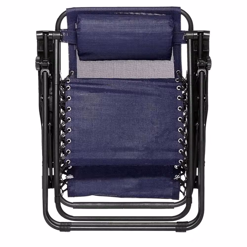 EONLION Set of 2 Blue Reclining Outdoor Sun Loungers with Adjustable Headrest and Textilene Fabric – 4