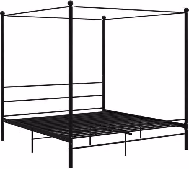 Berkfield Home Black Metal Canopy Bed Frame, W: 180 cm, D: 200 cm – 1