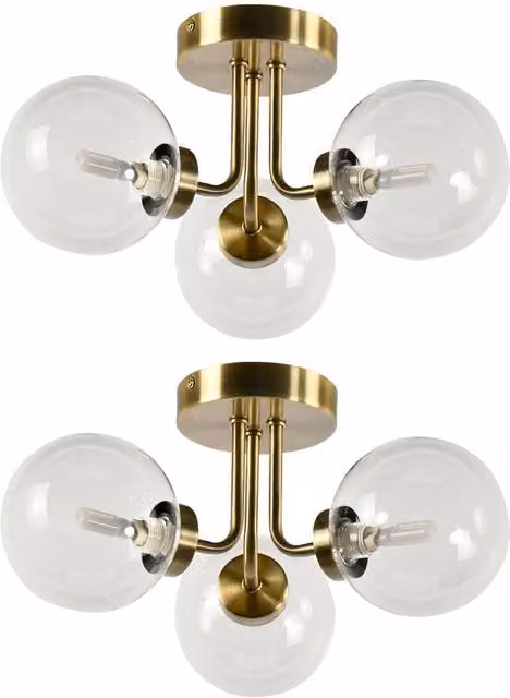 First Choice Lighting Dore Set of 2 Antique Brass Ceiling Lights with Transparent Glass Shades in Bronze – 1