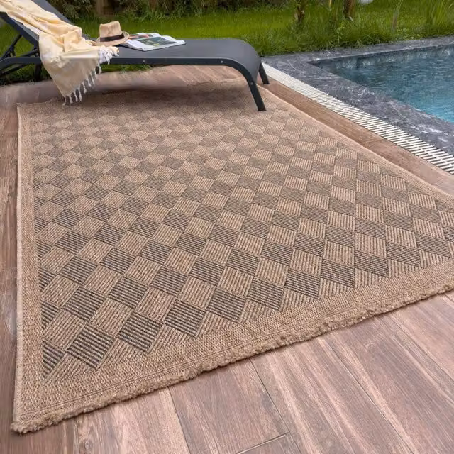 THE RUGS Jute Look Diamond Design Outdoor Rug in Dark Grey, W: 140 cm, L: 200 cm