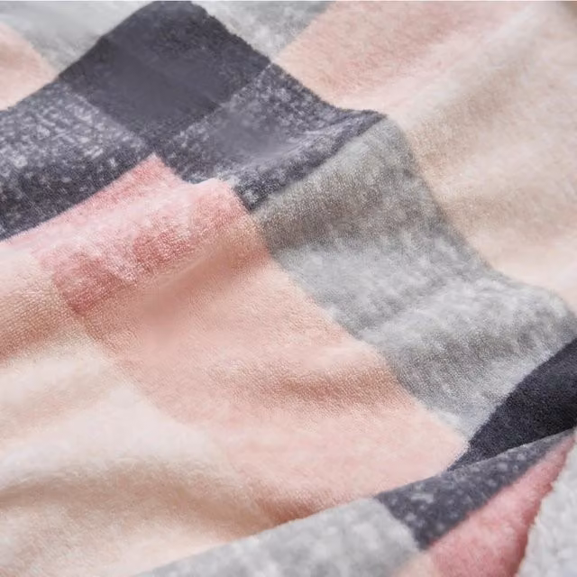Dreamscene Pink Checked Sherpa Flannel Fleece Throw Blanket