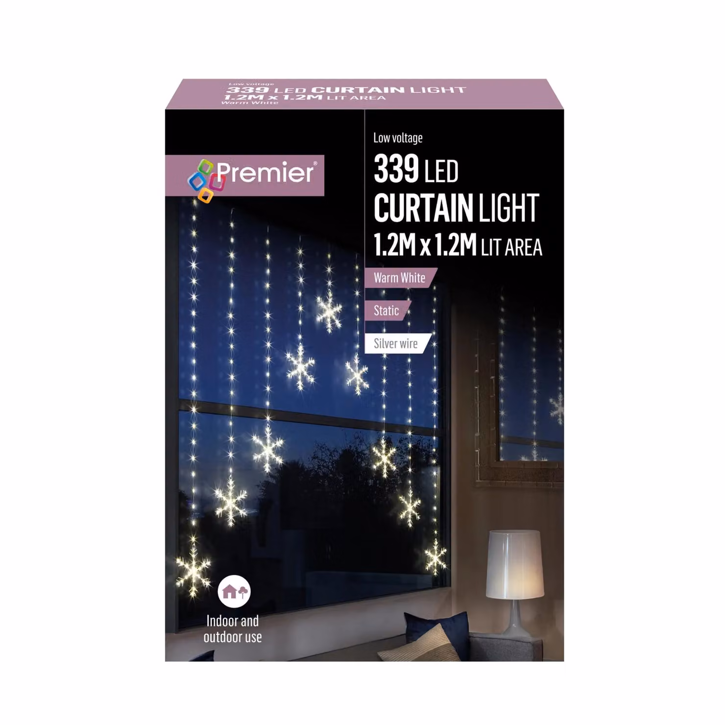 Samuel Alexander Snowflake Pin Wire Christmas Curtain Lights with 339 Warm White LEDs in Beige, W x H: 120 x 120 cm – 2