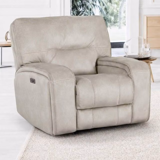 Furnishings For Less UK Caleb Power Electric Reclining Single Seater Armchair in Aspen Latte Light Beige Microfibre