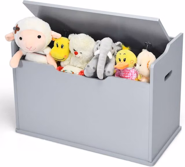 Costway Wooden Toy Box and Lift-Top Storage Chest with Seating Bench in Grey – 1