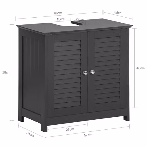 SoBuy Modern Under Sink Bathroom Cabinet with Roll Shutter and Internal Shelves, White or Grey, W/D/H: 60 x 35 x 58 cm – 3