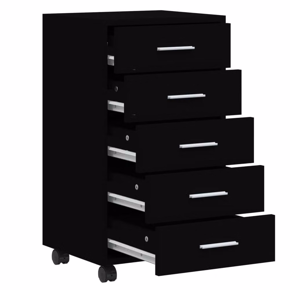 Berkfield Home Black Matt Engineered Wood Drawer Cabinet with Castors – 4